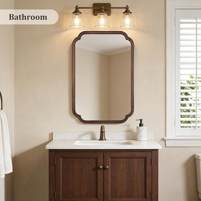 WallBeyond Wood Bathroom Mirror for Wall Mounted with Rounded Corner Wood Frame for Entryway, Living Room or Bedroom Home Decor Vertical or Horizontal Hanging [24" x 36" Walnut Color]