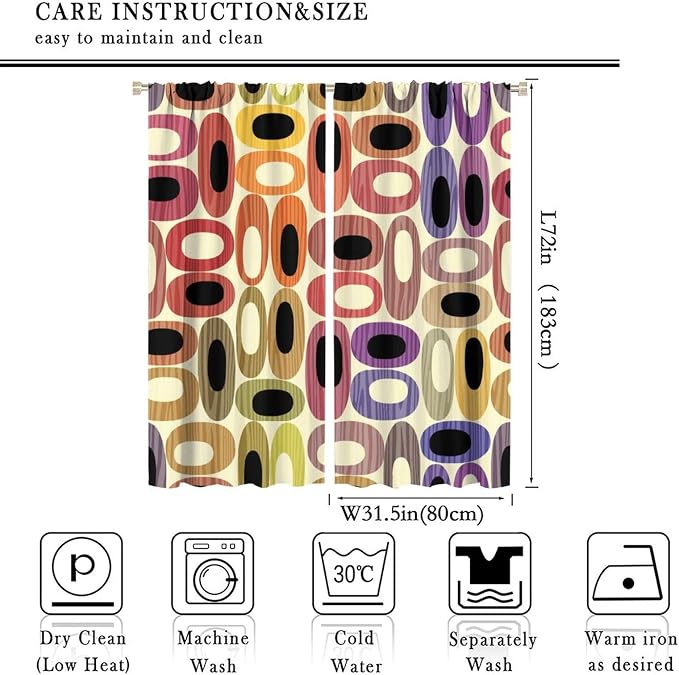 JESTRONRY Abstract Modern Curtains,Mid Century Fifties Modern Retro Colors Pattern Room Darkening Thermal Insulated Window Curtain for Living Room Bedroom Kitchen Bathroom 63x72in