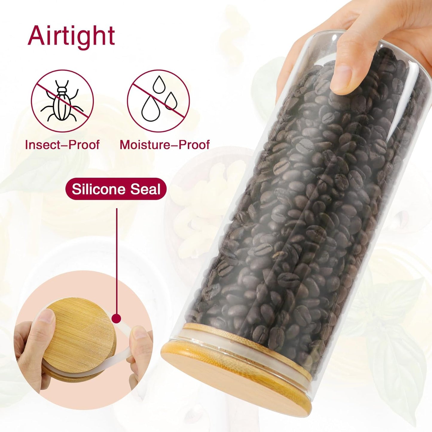 32 oz 8 Pcs Glass Jars with Bamboo Lids, Stackable Clear Food Storage Jars, Airtight Kichen Glass Pantry Storage Containers with Lids for Rice, Candy, Sugar, Flour, Nuts, Cookie, Coffee Bean