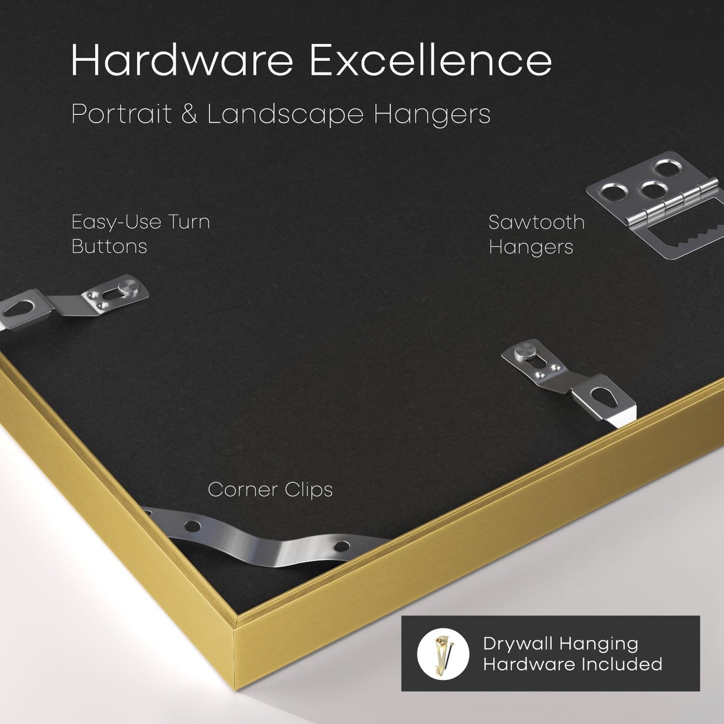 Homeforia 24x36 Gold Picture Frame, High End Metal 24 x 36 Large Poster Frames with Mat 20 by 30 inch Photo, 24x36 Gold Frame Matted to 20x30 for Print, 36x24 Frame, Tempered Glass, Wall Kit, Set of 1