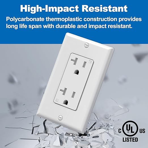 BESTTEN 50 Pack 20 Amp Outlet, Tamper-Resistant (TR) Standard Electrical Wall Outlet, UL Listed, Decorator Receptacle with Wall Plate, 20A/125V/2500W, for Residential and Commercial Use, White