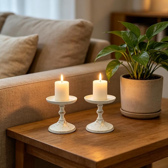 Hosley Aluminum Metal Decorative Pillar Candle Holder White Wash Finish for Candles or Display, 5Inch High - Ideal for Weddings, Parties, Events, Home Decor, Gifts, Elegant