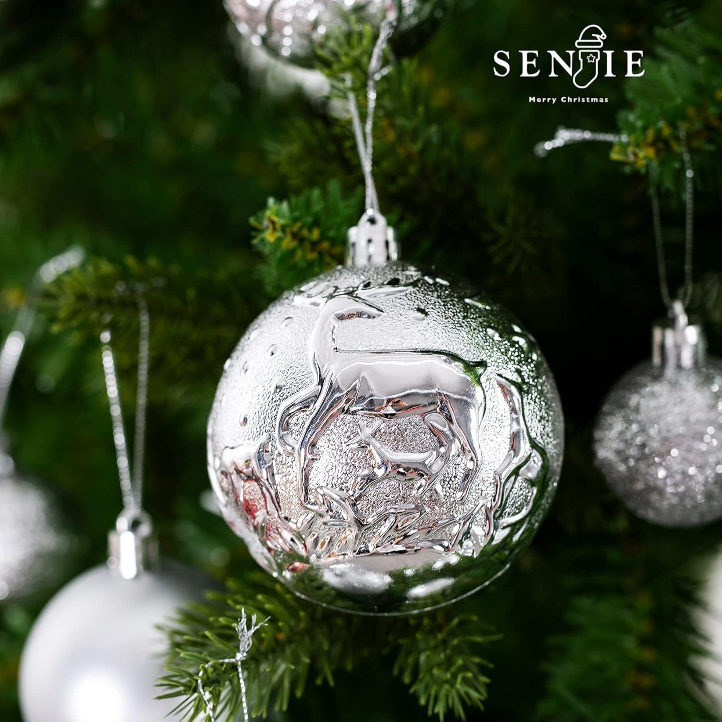 Christmas Ornaments for Xmas Trees,Silver Shatterproof Christmas Ball Ornaments