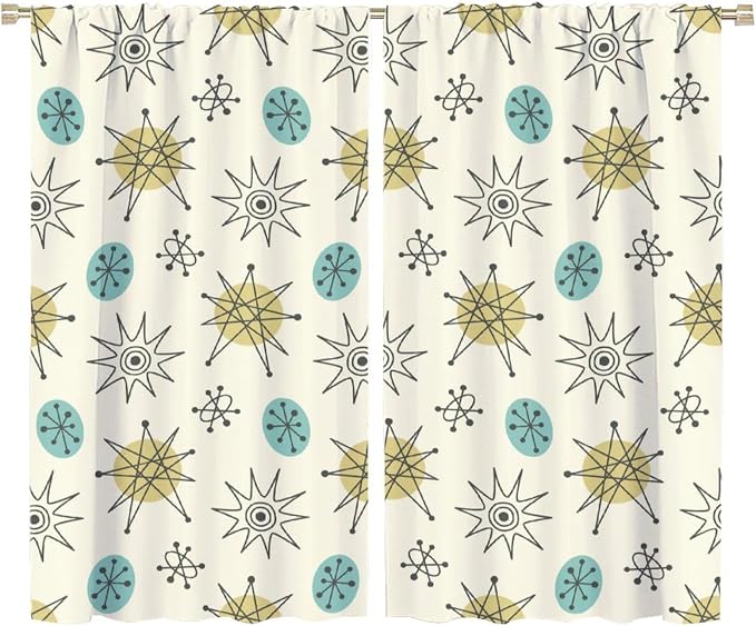 JESTRONRY Mid Century Modern Curtains. Retro 1950s Vintage Style Atomic Background Home Fabric Living Room Bedroom Kitchen Bathroom Decor 72x63in