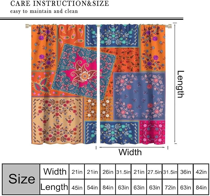 Bohemian Patchwork Blackout Curtains, Paisley Floral Print Window Treatments, for Bedrooms, Living Rooms, and Kitchens84X84 Inch