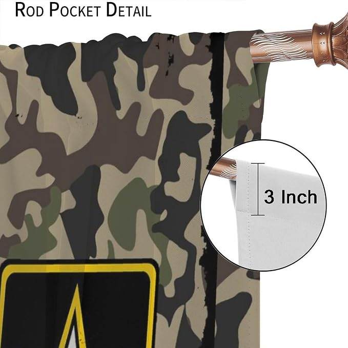 American Flag Curtains,Retro Green Camouflage Military Stars for Kids Boys Girls Bedroom Living Room Decor Window Treatment 2 Panels Set Total Size 42" W X 54" L Inch