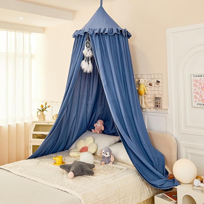 Princess Decor Canopy for Kids Bed, Soft and Durable Bed Canopy for Girls Room Tent Canopy Dreamy Mosquito Net Bedding, Children Reading Nook Canopies Indoor (Blue)