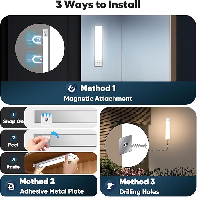 Under Cabinet Lights, 2500mAh 12 Inch Motion Sensor Rechargeable Battery Operated Wireless Under Counter Lights Indoor, Magnetic 108-LED Dimmable Closet Lights for Kitchen with 3 Color Temps 5-Pack