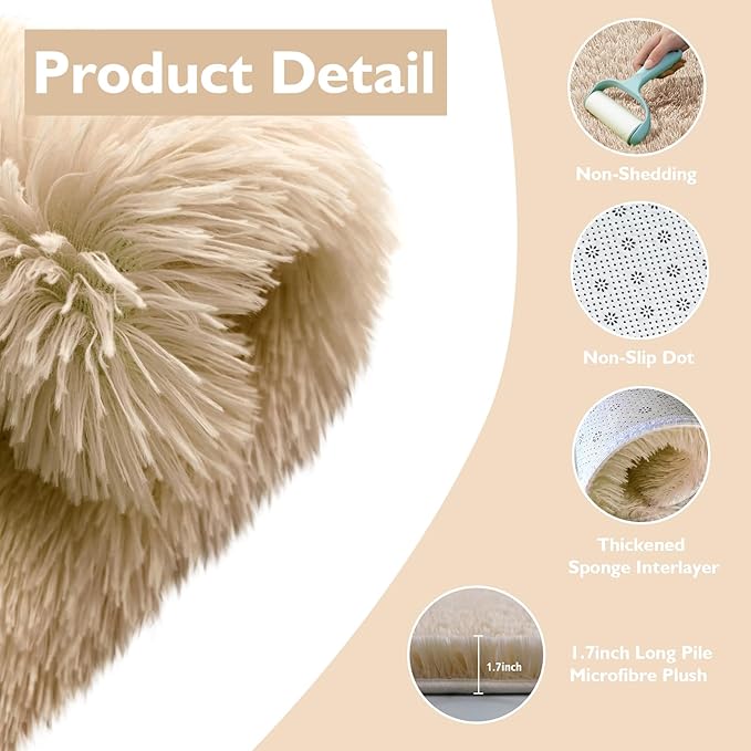 Ultra Soft Fluffy Area Rugs for Bedroom Living Room 10x14, Nursery Rug, Non-Slip Carpet for Kids Dorms Decor, Shaggy Bedside Rug, Beige