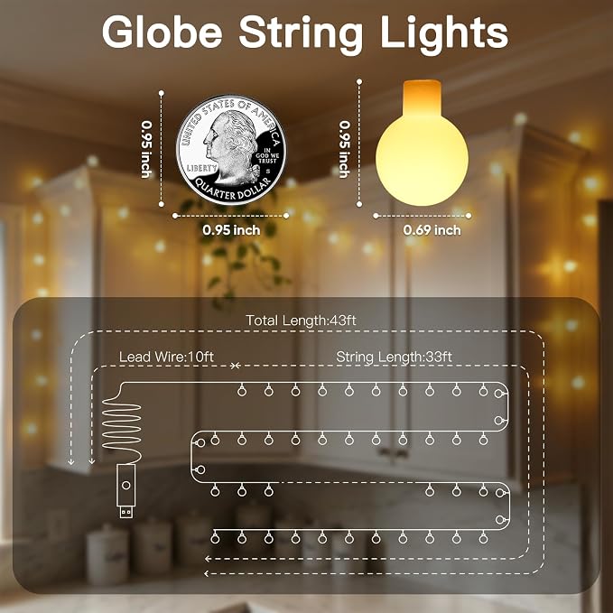 suddus 100 LED Classroom Globe String Lights USB Warm White with Remote | 33FT Hanging Fairy Lights With Timer,String Lights for Bedroom for Bedroom, Dorm, Classroom, Indoor,Outdoor Decor