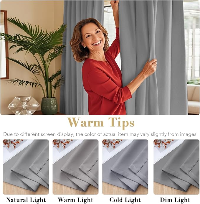 H.VERSAILTEX Blackout Curtains Thermal Insulated Window Treatment Panels Room Darkening Blackout Drapes for Living Room Back Tab/Rod Pocket Bedroom Draperies, 52 x 96 Inch, Grey, 2 Panels