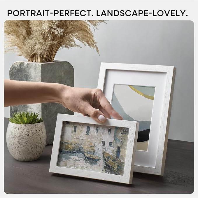 Homeforia 8x8 Picture Frames White, High-End Oak 8 x 8 Square Wood Frame with Mat 6 by 6 Photo, 8x8 Wooden Frames Matted to 6x6 Print, 8by8 Wall or Tabletop Frame, Tempered Glass, Wall Kit, Set of 3