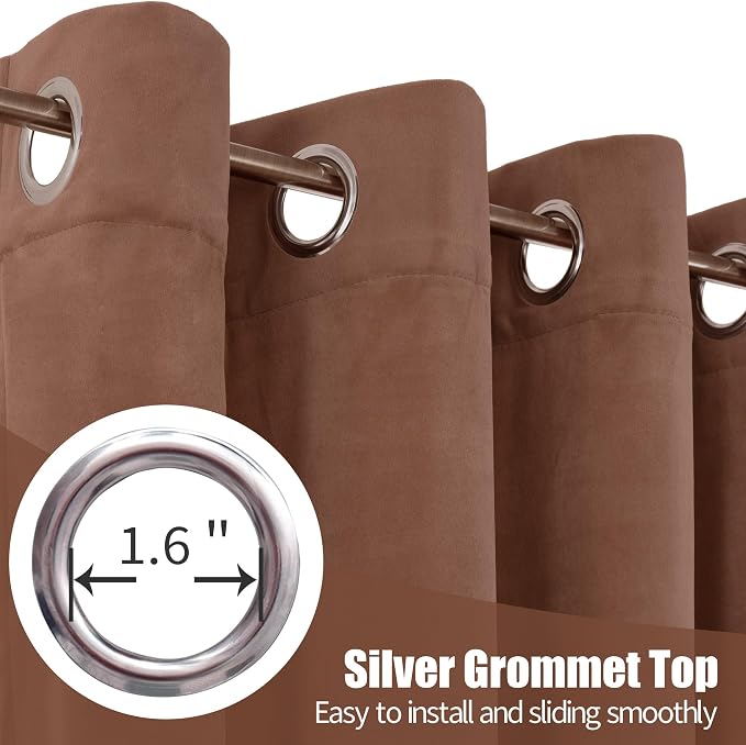 YoungsTex 72 Inch Length Mocha Brown Velvet Curtains for Living Room, Thermal Insulated Window Drapes with Grommet Room Darkeing Privacy for Bedroom, 2 Panels, 52 X 72 Inch