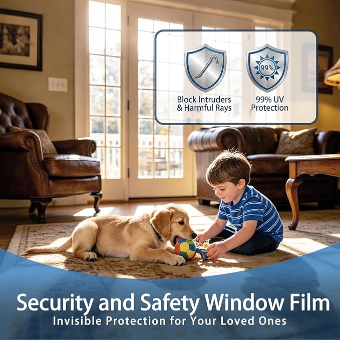 RockRose Security Window Film for Glass Protection,4 Mil Safety and Security Film for Home, 35% VLT 99% UV Break-in Protection & Burglary Prevention 24 in x 15 FT