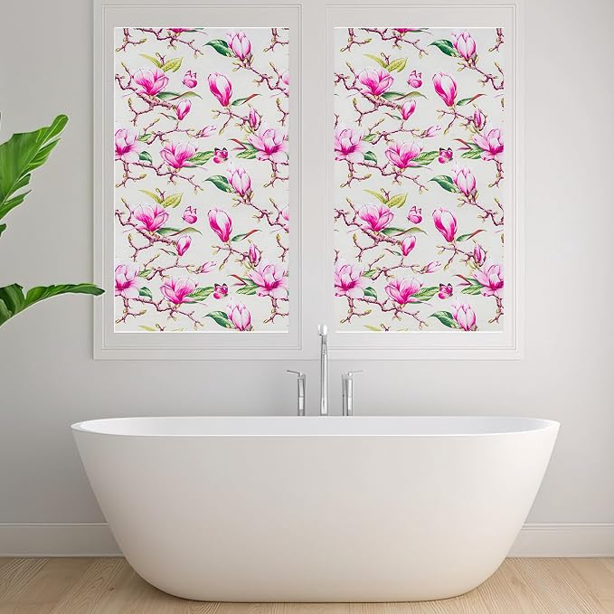 Window Privacy Film Stain Glass Window Film Rainbow Window Film Window clings Non-Adhesive Reusable Decorative for Room (Frosted Magnolia, 23.6 X 78.7 in)