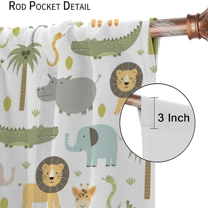 YCness Nursery Safari Animals Curtains, Baby Boy Girl Kids Woodland Jungle Forest Lion Elephant Printed Curtains for Living Room Bedroom Window Drapes 2 Panel Sets42x45 Inch