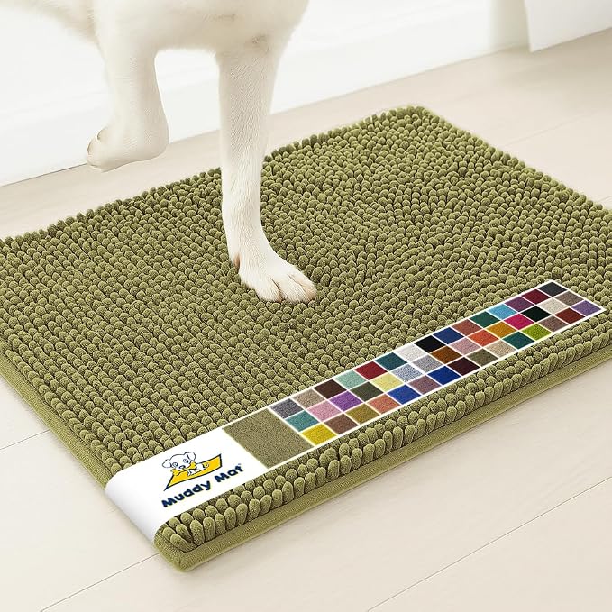 Muddy Mat® | Super Water Absorbent Door Mat Indoor, Microfiber Quick Dry Chenille Entryway Rug, Slip Resistant Front Door Mat, Indoor Mats for Entryway, Machine Washable Pet Rug, Sage 22" x 36"