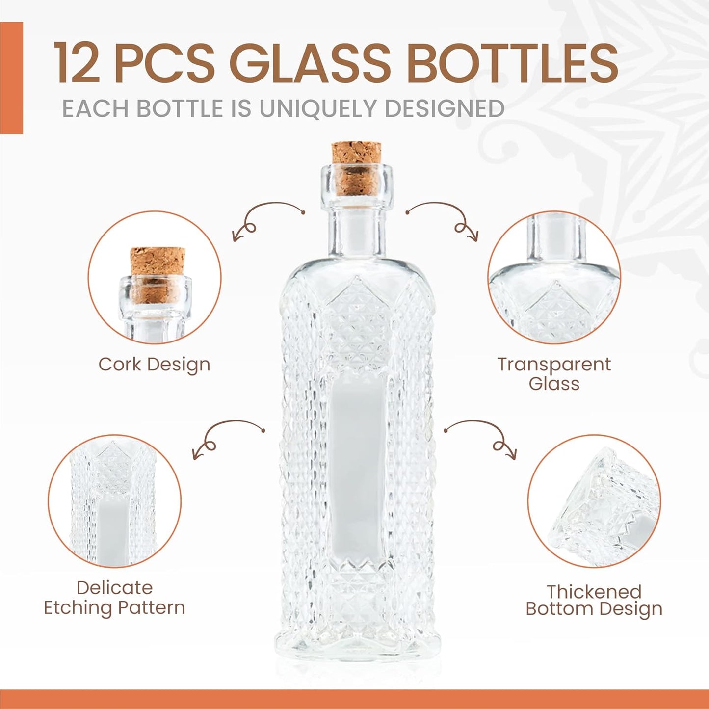 Small Mini Clear Vintage Glass Bottles with Corks, Mini Vases, Decorative, Potion, Assorted Design Set of 12 pcs, 4.6 Inch Tall (11.43cm), 1.4 Inch Wide (3.56cm)