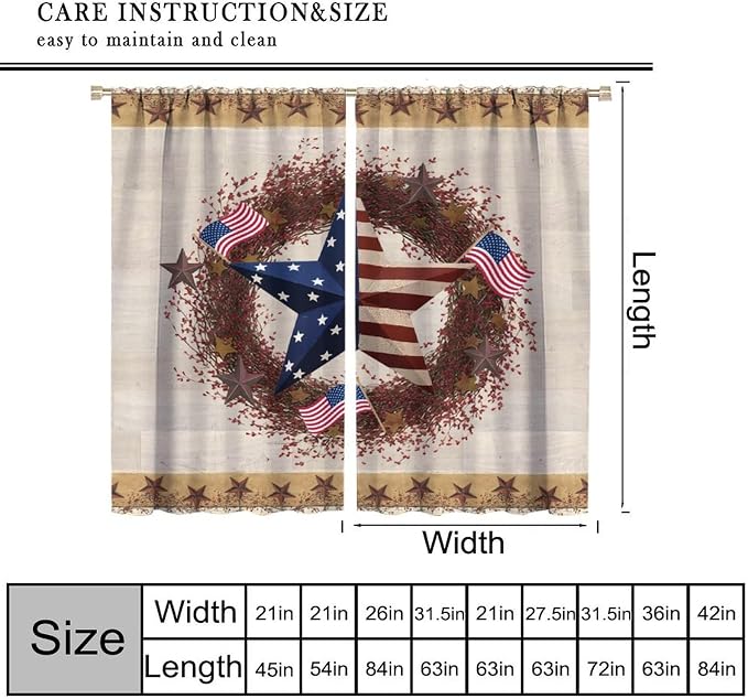 American Flag Curtains,4th of July USA Flag Western Star Independence Day Decor Drape for Bedroom Living Room Window Treatment 2 Panels Set Total Size 42" W X 45" L Inch