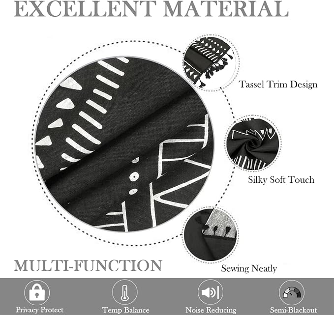 ColorBird Black Boho Curtains for Bedroom Room Darkening 63 Inch Farmhouse MCM Western Striped Aztec Window Treatment Patterned Drapes 2 Panles for Living Dining Room Kitchen Boho Chic Decor