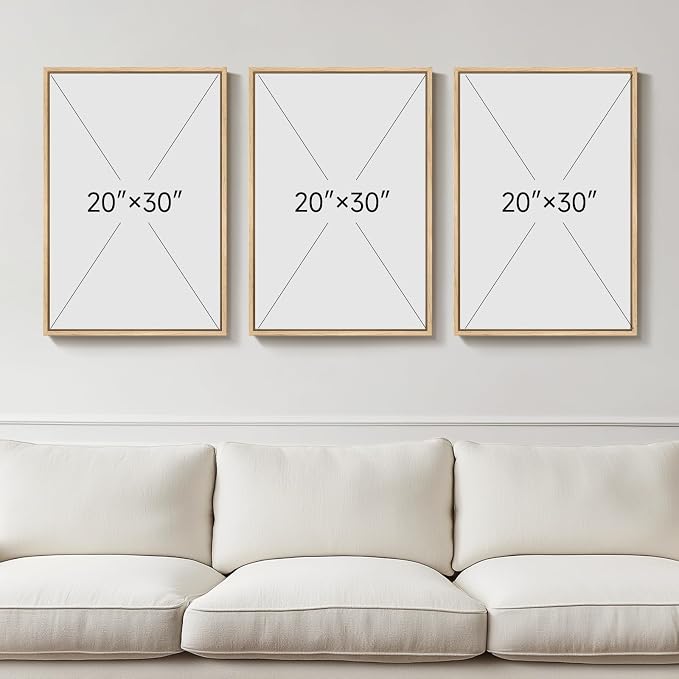Framed Sage Green Boho Abstract Wall Art for Living Room, 3 Piece Orange Terracotta Tropical Botanical Canvas Artwork for Walls, Minimalist Geometric Prints Dining Room Hallway Wall Decor, 20x30 In