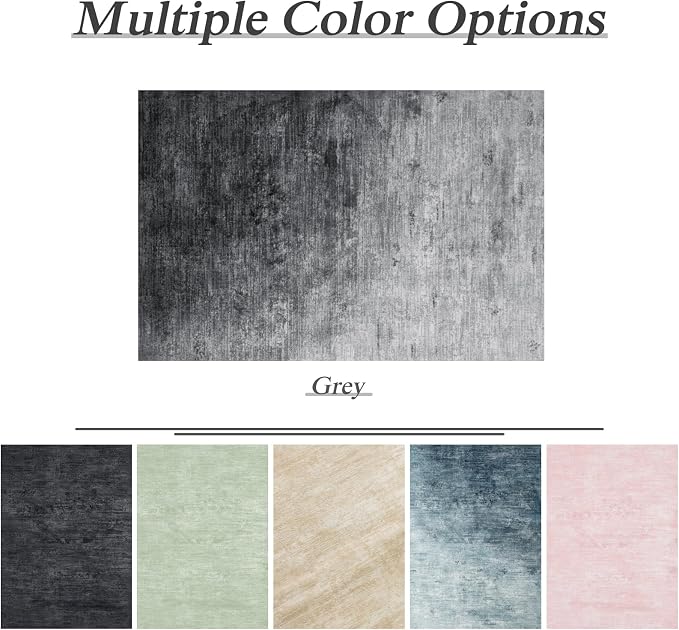 5x7 Washable Area Rug, Gray Solid Area Rugs for Living Room & Bedroom | Stain-resistant & Non-slip backing,Low Pile Washable Large Carpet, Solid Vintage Style For High Traffic Areas(5x7,Gray)