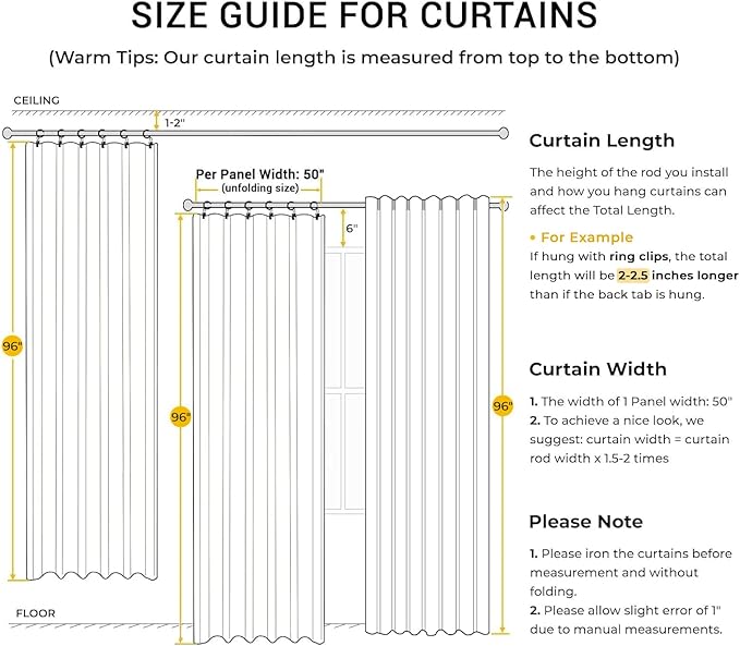 INOVADAY 100% Blackout Curtains for Bedroom, Black Out Curtains 96 Inch Long, Clip Rings Linen Blackout Drapes, Thermal Insulated Room Darkening for Living Room, 2 Panels - Lightcream,W50xL96