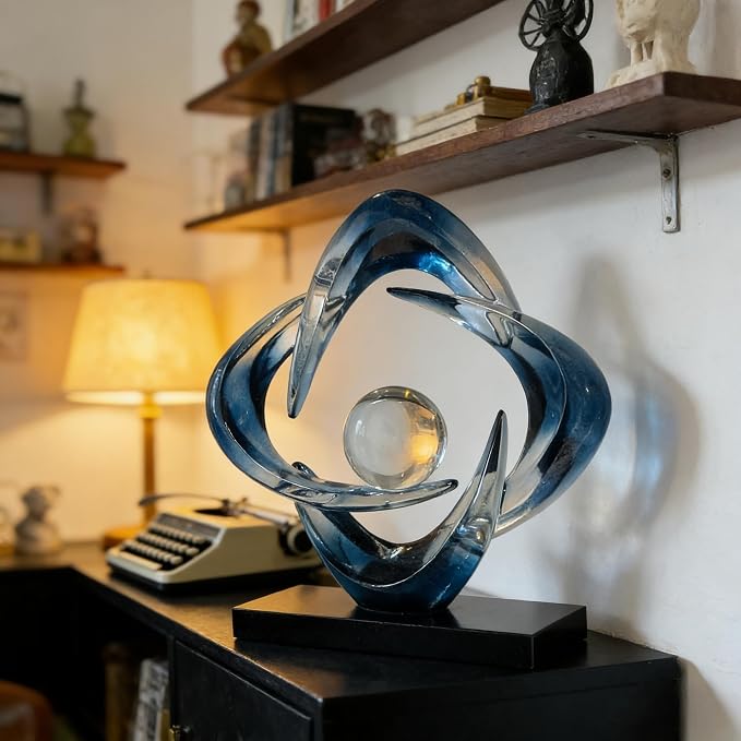 AWNR Gold Abstract Sculpture House Decor Aesthetic - Home Décor Accents for Nightstand, Shelves, Dining Room, Entryway Table, Office, Desk Accessories (Blue c)
