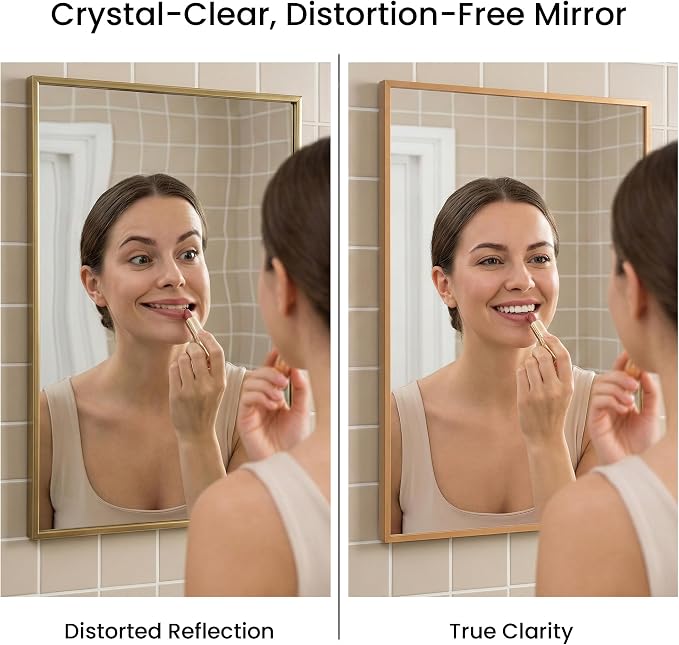 2-Pack 24"x36" Vintage Gold Framed Bathroom Vanity Wall Mirrors | For Over Sink, Warm Champagne Bronze Finish, Subtle Fine-Grain Texture, Deep-Set Metal Frame, Tempered Glass