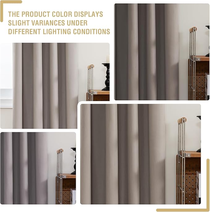 H.VERSAILTEX 100% Black Out Curtains 63 inch Long 2 Panels Set Noise Canceling Drapes for Bedroom Heat Blocking Rod Pocket Curtains Thermal Insulated Living Room (52x63 inch, Taupe)