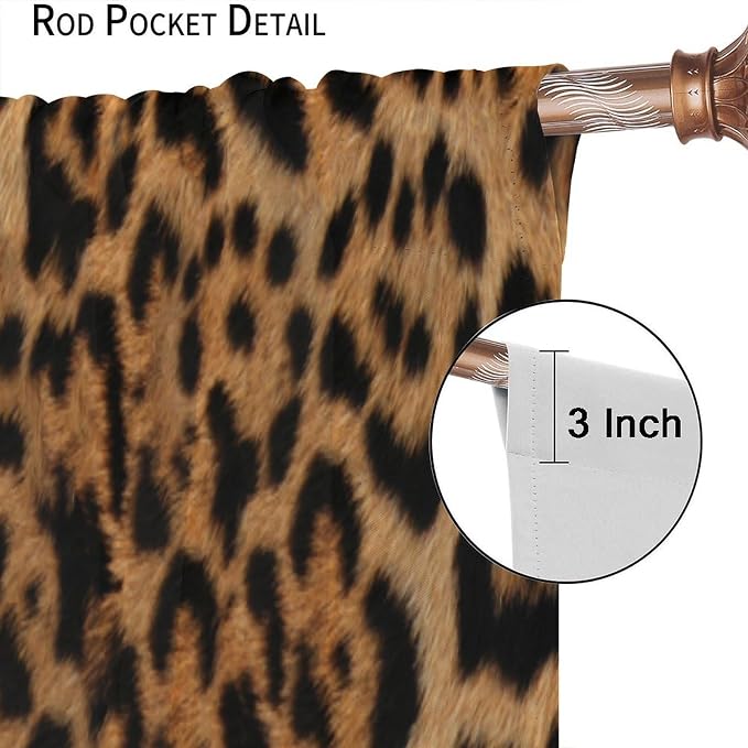 Leopard Print Blackout Curtain, Wild Animal Skin Black Brown Fur Leopard Print Curtains Rod Pocket Window Treatments 2 Panels Drapes for Dining Room Office Kitchen Bedroom Decor 84" W X 84" L