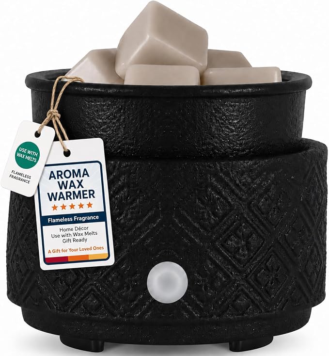 mocosa Wax Melt Warmer, 3-in-1 Ceramic Electric Wax Warmer for Scented Wax Melts, Jar Candles & Fragrance Oils, Flameless Home Fragrance Warmer with Removable Dish, Gifts for Women Mom(Black)