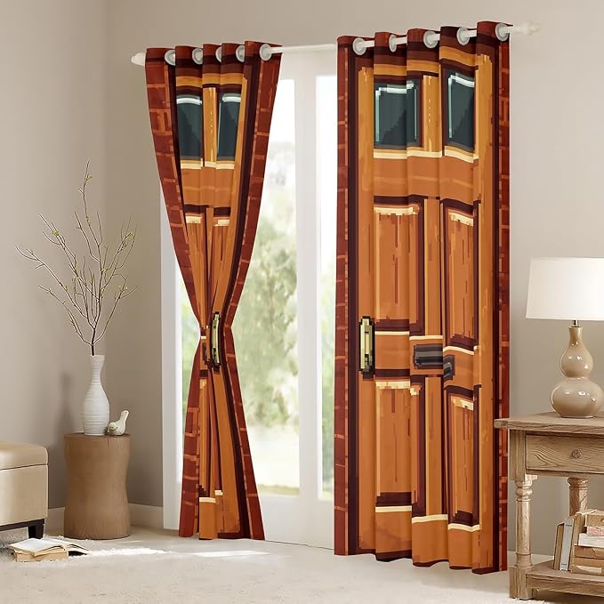 Castle Fairy Video Games Window Curtains,Miner Door Privacy Blackout Curtain for Window Brick Red Square Shade Windows Covering for Bedroom Video Games Theme Drapes 2 Panels,52Wx84L