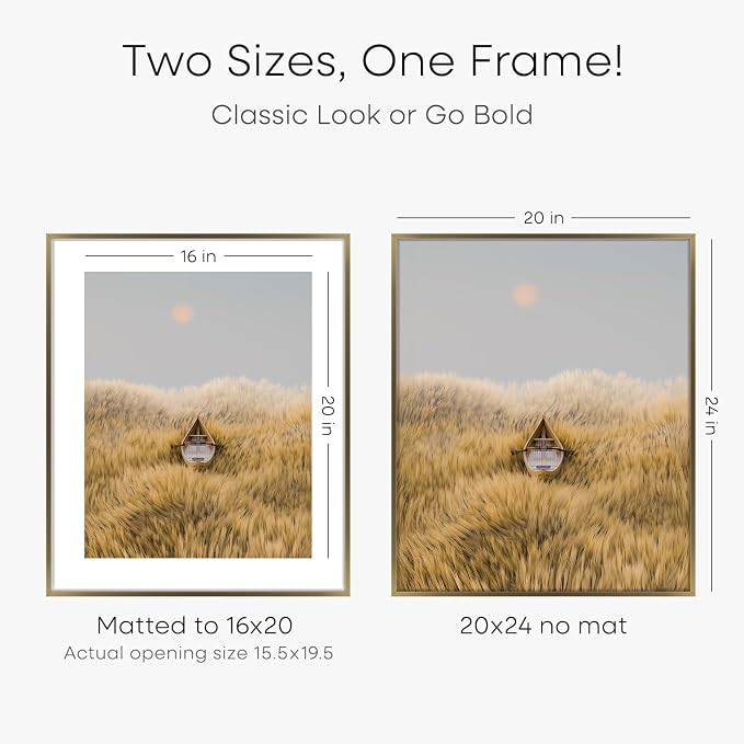 Homeforia Picture Bronze Frame 20x24, High End Metal 20x24 Brass Poster Frames with Mat 16x20 for Photo, 20 x 24 Frame Matted to 16 x 20 Print, 24x20 Hanging Frames, Tempered Glass, Wall Kit, Set of 2