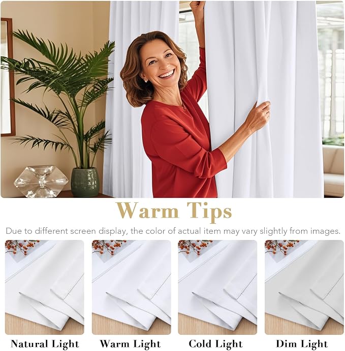 H.VERSAILTEX Back Tab White Curtains 90 Inch Long for Living Room, Rod Pocket Room Darkening Thermal Insulated Light Blocking Drapes, 52 x 90 Inch, 2 Panels