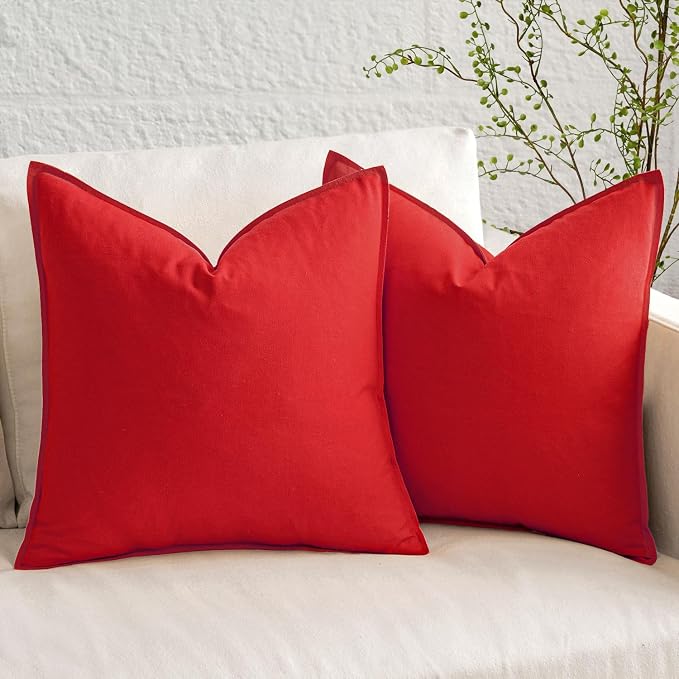MIULEE Pack of 2 Decorative Linen Pillow Covers 20x20 Inch Christmas Red | Spring Boho Farmhouse Modern Soft Accent Throw Pillows Neutral Cushion Covers for Sofa Couch Bed Living Room Home Decor