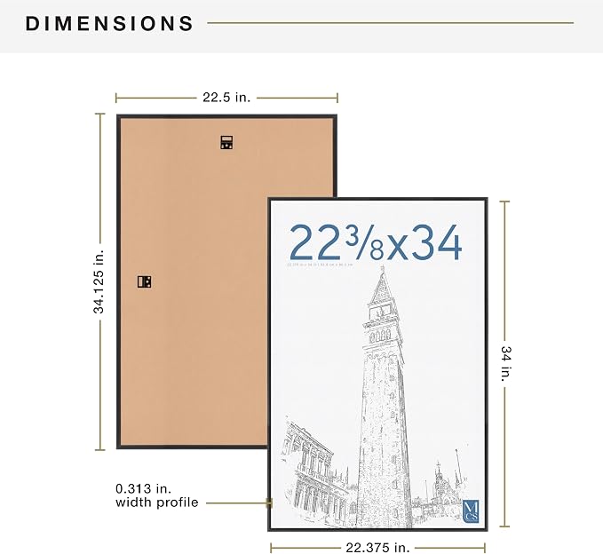 MCS Original Poster Frame 22.375x34 Black Lightweight Vertical & Horizontal Wall Hanging Large Picture Frame for Posters, Art Prints & Gallery Wall (1-Pack)