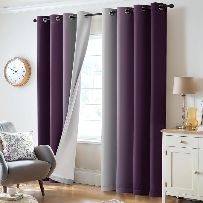 Yakamok 100% Blackout Curtains Ombre Purple Curtains for Bedroom 84 Inch | 2 Layers,Room Darkening Grommet Gradient Drapes,Light Blocking Thermal Insulated Window Curtains for Living Room 52W x 84 L