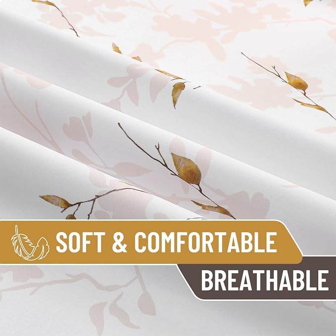 Joydeco Floral Curtains 63 Inches Long for Bedroom 2 Panels, Room Darkening Curtains Patterned Panels for Living Room with Grommet, 80% Blackout Leaf Printed Drapes(Leaf Brown-63)