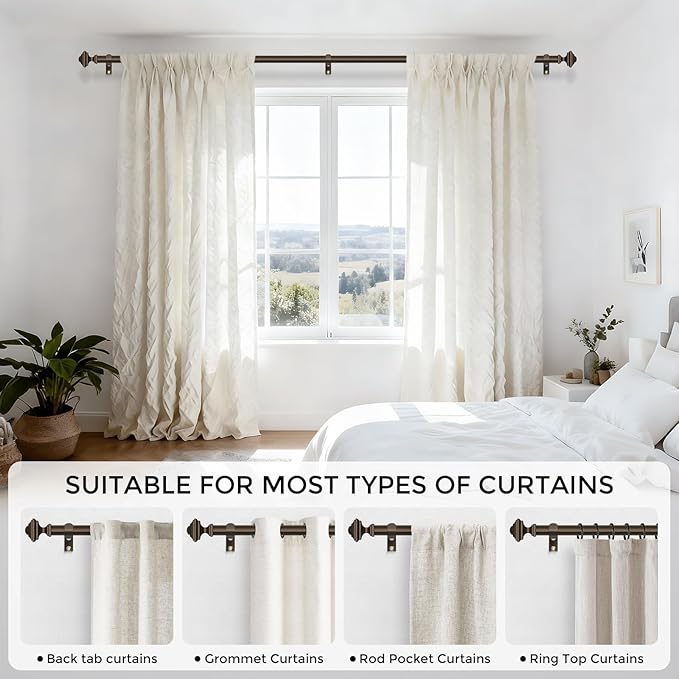 2 Pack Bronze Curtain Rod for Windows 18-45 Inches, 1 Inch Heavy Duty Adjustable Drapery Pole, Modern Window Treatment Rod with Decorative Square Finials, Easy Installation