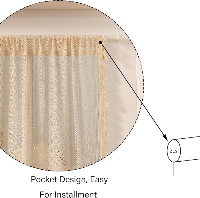 Sutuo Home Beige Door Curtains for Doorway Glass & Sidelights, Vintage Chic Privacy Print Drapes French Country Handmade Tassels Xmas Boho Curtains for Front Door, Rod Pocket 2 Panels 25" W x 40" L