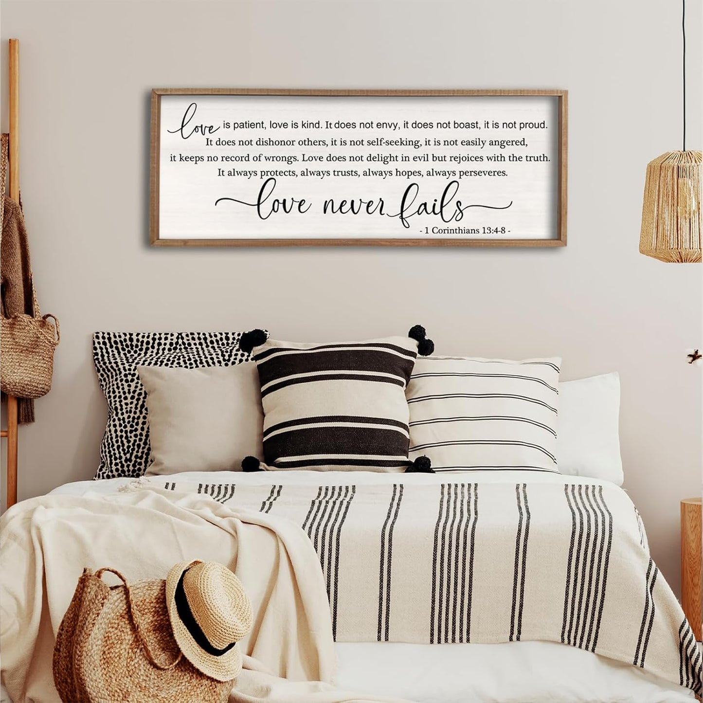 flowtorely Love is Patient, Kind Wall Art Decor 40"X15" Sign 1 Corinthians 13 Bedroom Above Bed Wall Decor Large Bible Verse Quote Scripture Christianity Hanging Sign (Wood)
