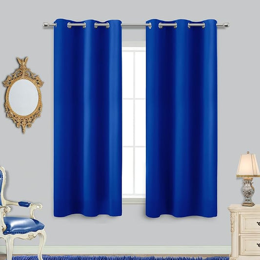 KOUFALL Blue Christmas Short Curtains for Living Room Kitchen Window,Blackout Kids Curtains for Bedroom 2 Panel Set,42 by 54 Inch Length