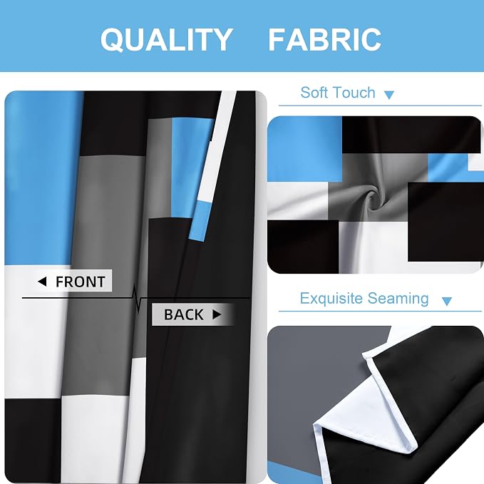 Tyrot Light Blue 100% Blackout Curtains for Bedroom 63 inch Length 2 Panels Set White Grey Modern Abstract Geometric Black Out Curtains Insulated Room Darkening Window Drapes for Living Room, 52Wx63L