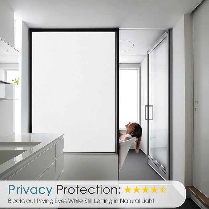 Coavas Window Privacy Film Frosted Glass Static Clings, Decorative Bathroom Door Privacy Film Day and Night, Heat UV Blocking Anti-Glare Frosting Stickers Renter Non-Adhesive, 17.5 x 78.7 Inch, White