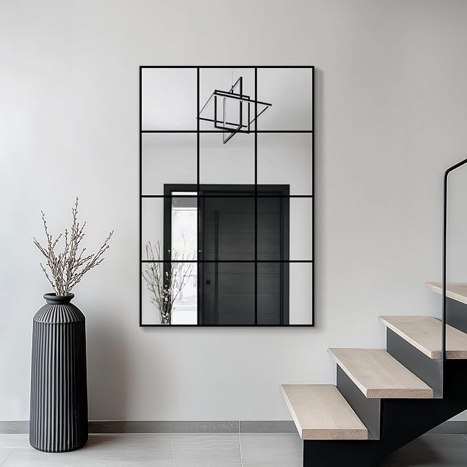 Window Pane Wall Mirror, 36"x24" Wall Mounted Window Mirror for Living Room, Bedroom, Entryway, Dining Room, Home Wall Decor
