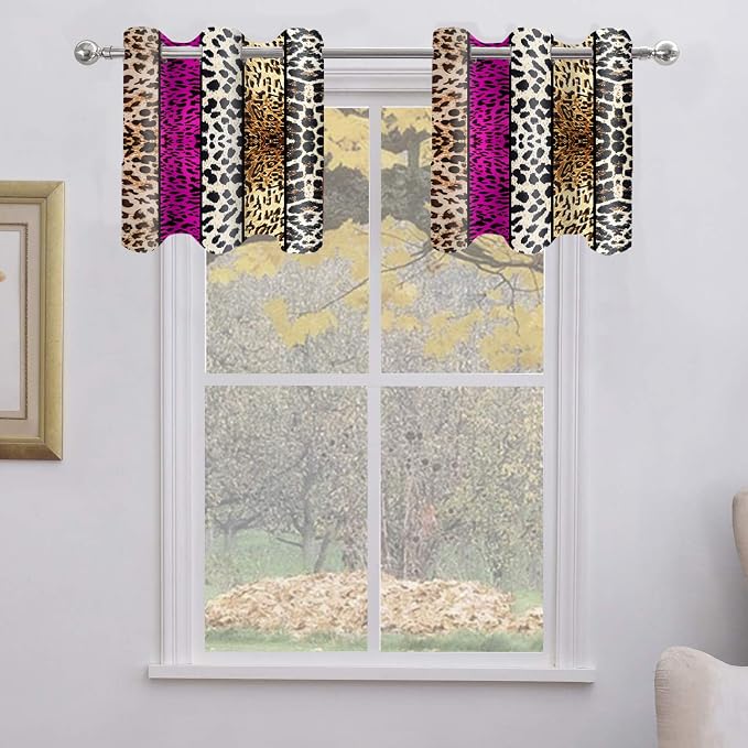 Wild Animal Print Curtain, Room Darkening Thermal Insulated Blackout Leopard Boa Window Drapes with Grommets for Living, Dining, Bedroom, Hot Pink Leopard Print, 52"x 24", 2 Panels