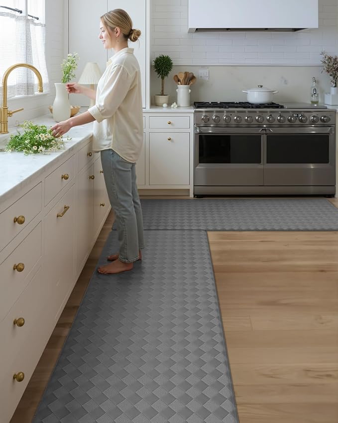 Color&Geometry Extra Wide Kitchen Mats Set 24x59+24x87, Anti Fatigue Cushioned Floor Mat, Waterproof Easy Clean Non Slip Runner for Sink Comfort Standing,Grey