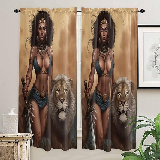 Kitchen Tier Curtains 72 inches long, Valkyrie on the Prairie Llion and Warrior Woman Window Curtains for Living Room Bathroom,Rod Pocket Light Filter Drapes Short Half Window Treatment Tiers 2 Panels