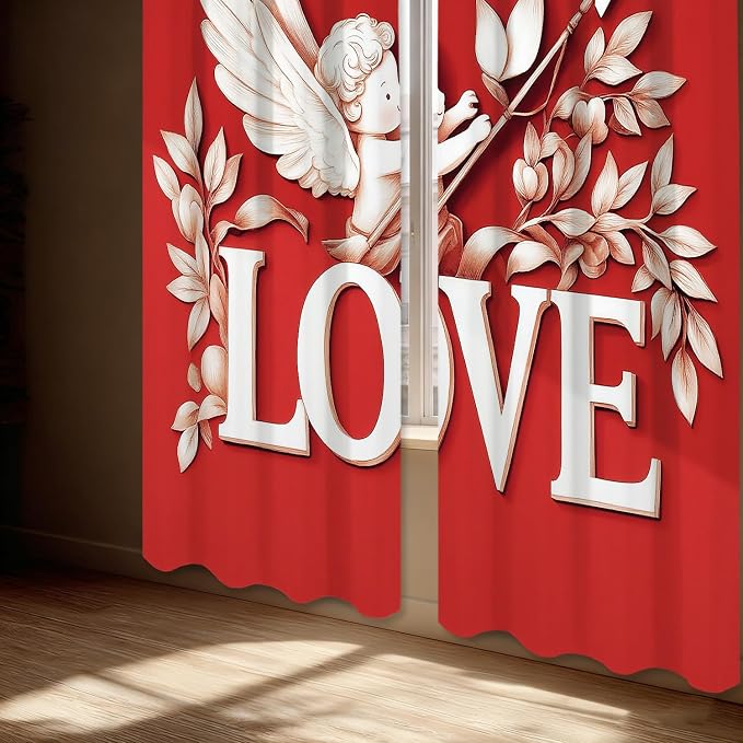 Shrahala Cupid Love Thermal Insulated Blackout Window Curtains, Romantic Love Long Drapes for Bedroom/Living Room with Plastic Grommet, 52X84 Set of 2
